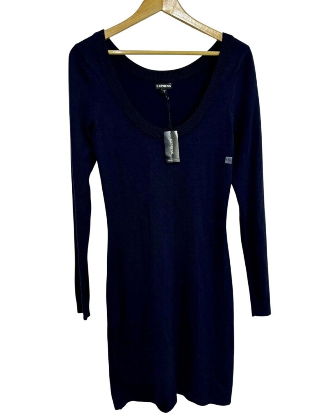 Express Womens Navy Blue Long Sleeve Knit Sweater Dress Size S Rayon Blend
